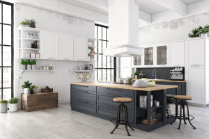 3D rendering of modern kitchen in a loft.