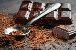 Closeup of dark chocolate and spoon on the table
** Note: Shallow depth of field